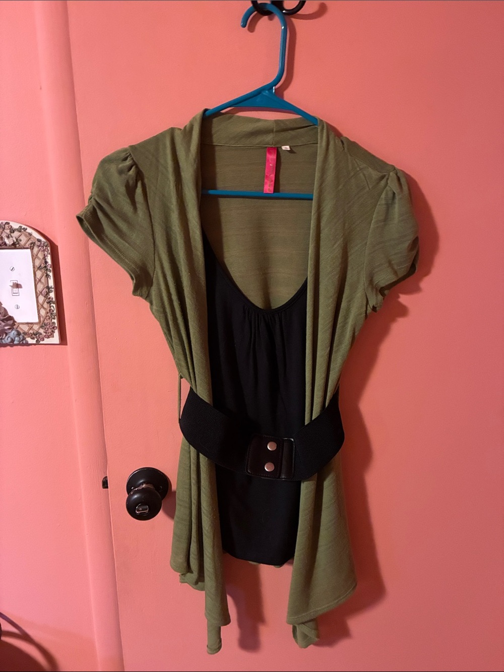 Heart Soul Olive Green Layered Short-Sleeve Tunic with Black Camisole